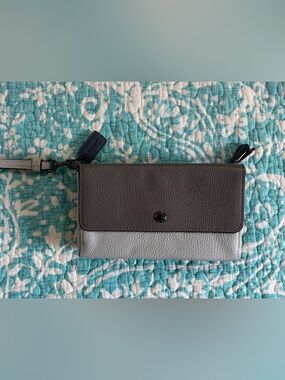Coach Triple Pebbled Leather Wristlet - Gray and Light Gray